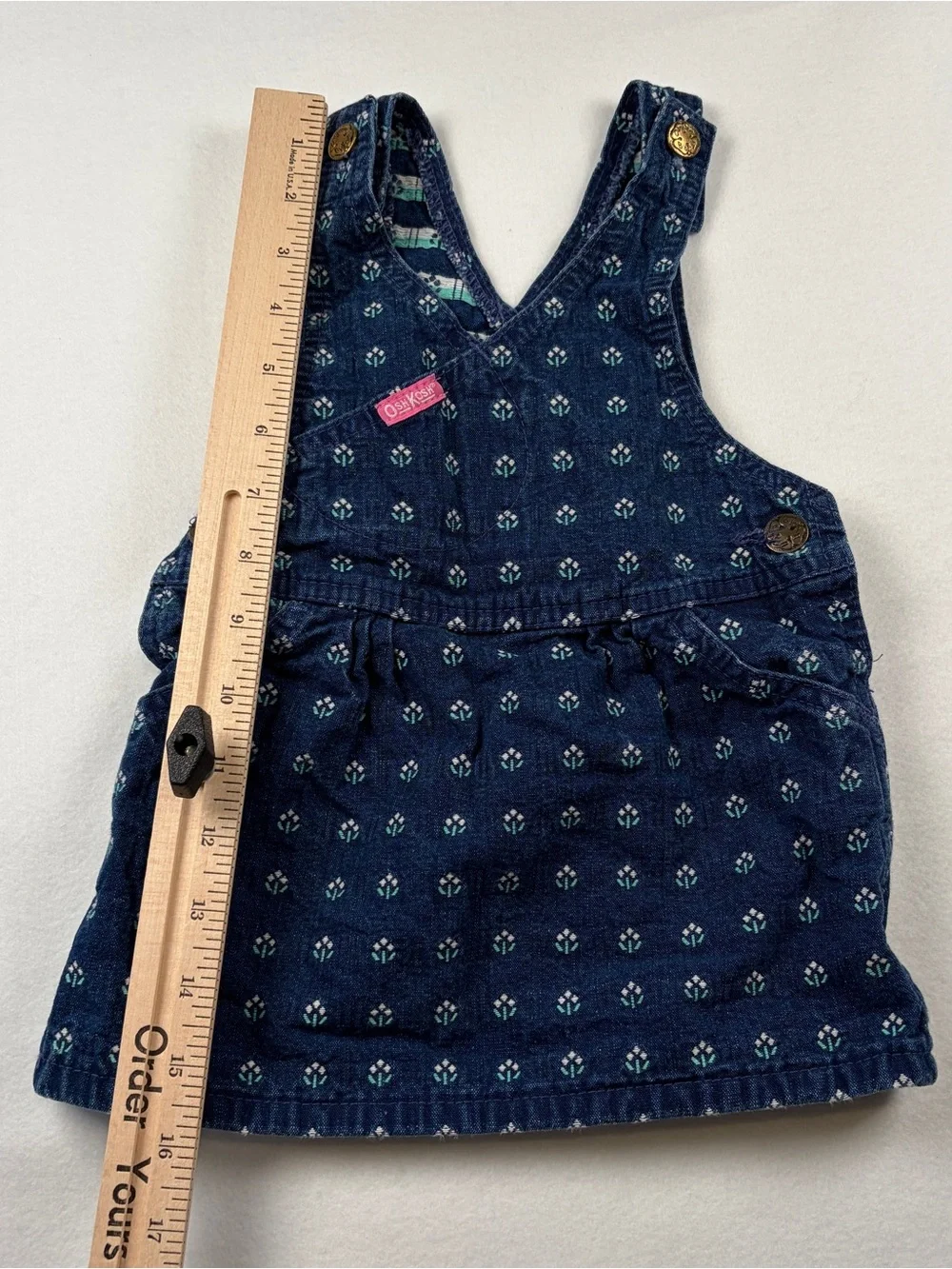 VTG Oshkosh B’Gosh Vestbak Skirtall All Over Floral Denim 24M AOP Overall Dress